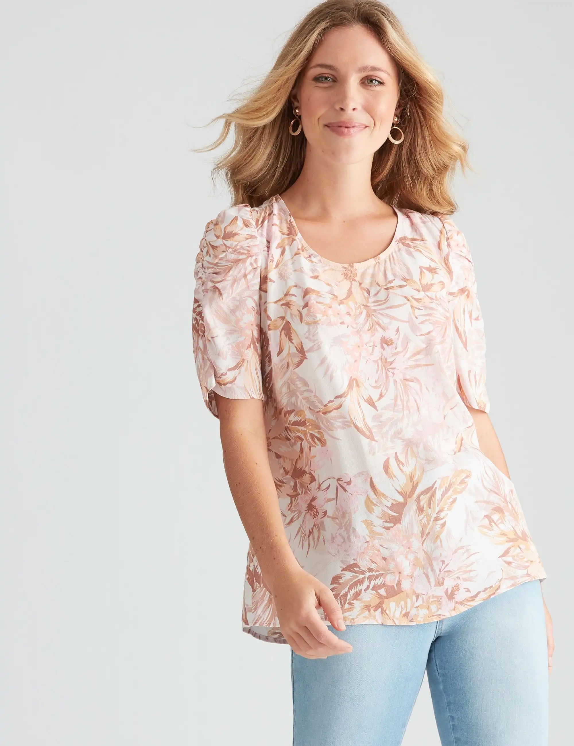 Table Eight Elbow Sleeve Floral Print Top