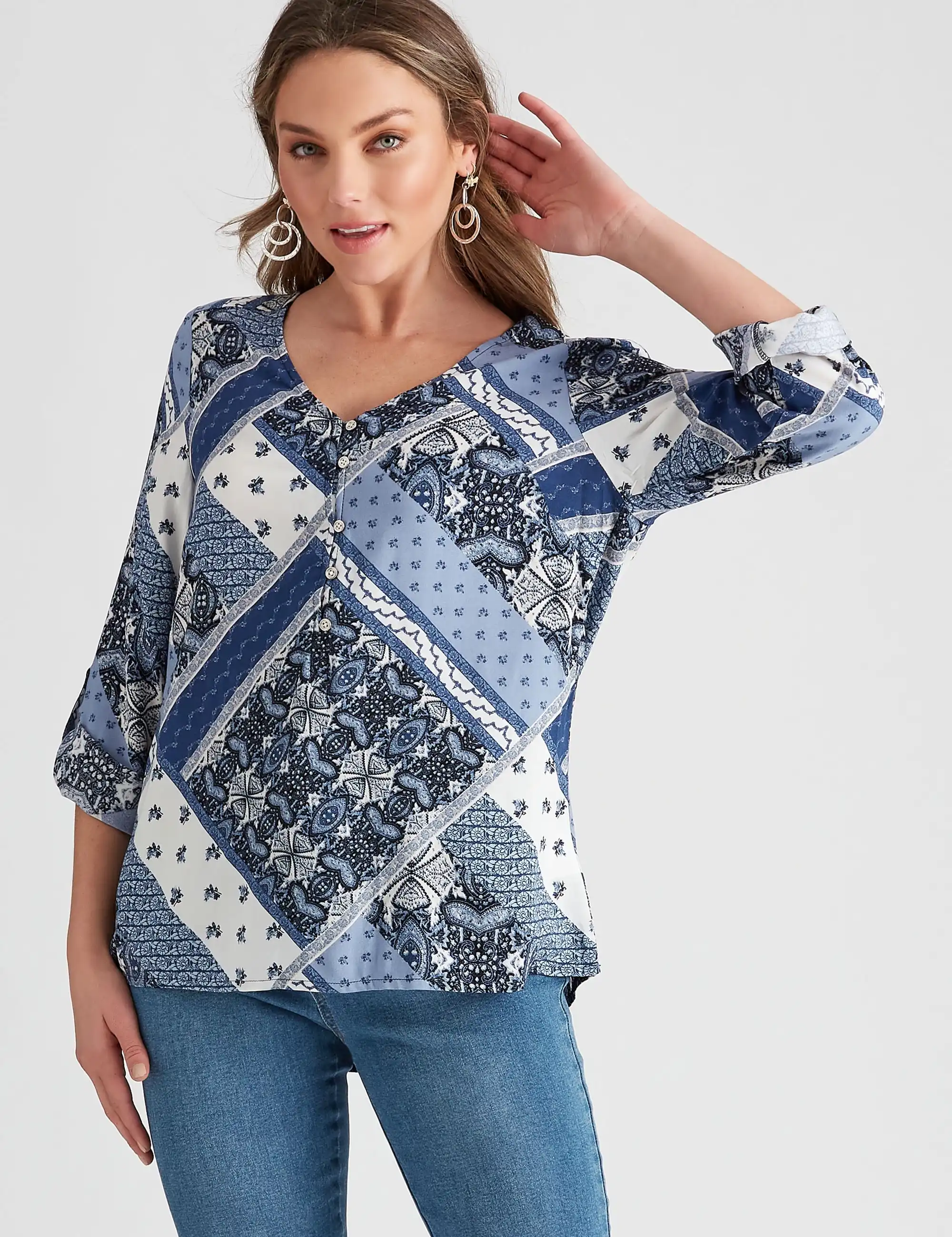 Rockmans Long Sleeve Woven Embroidery Print Shirt