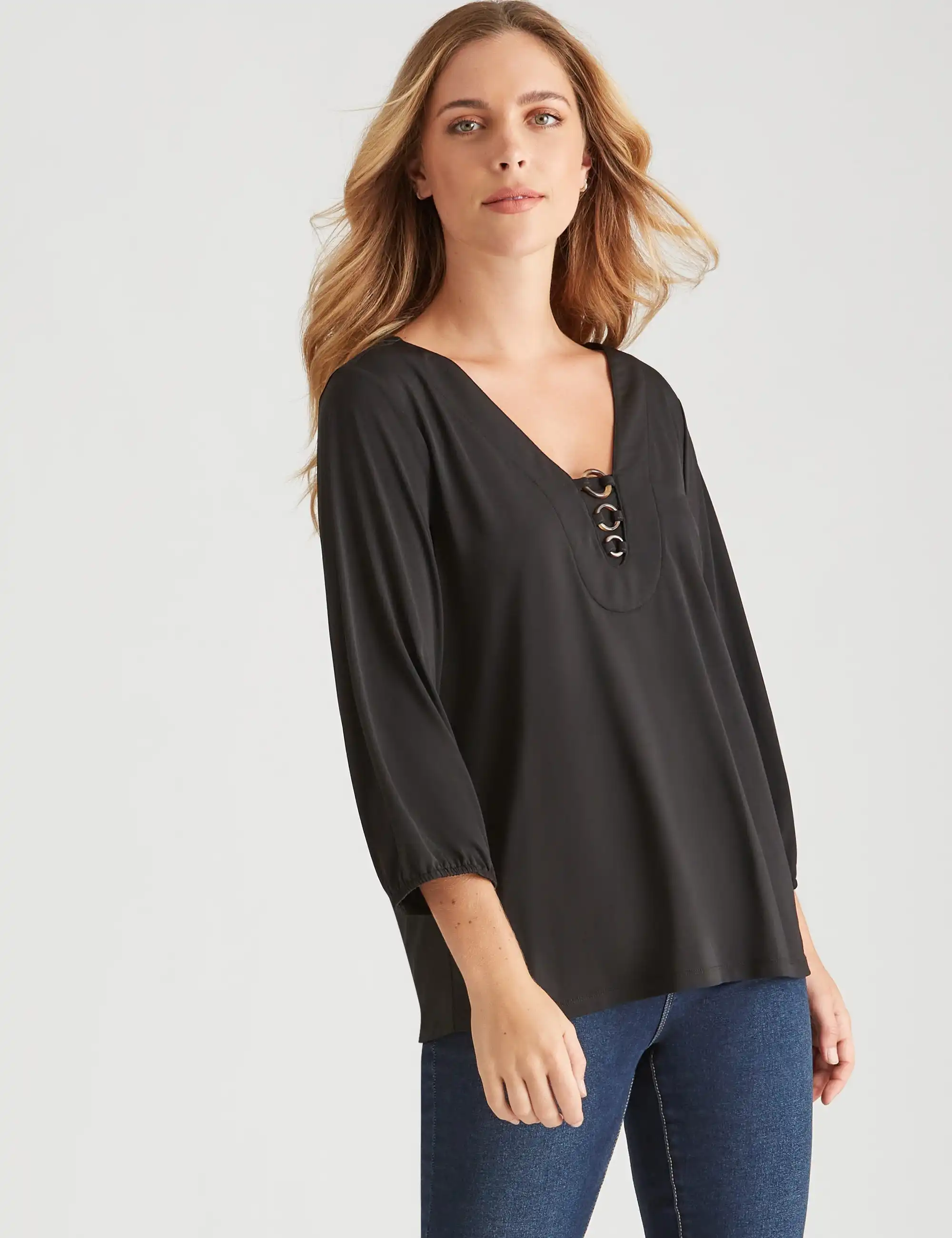 Rockmans 3/4 Sleeve Ring Detail Top