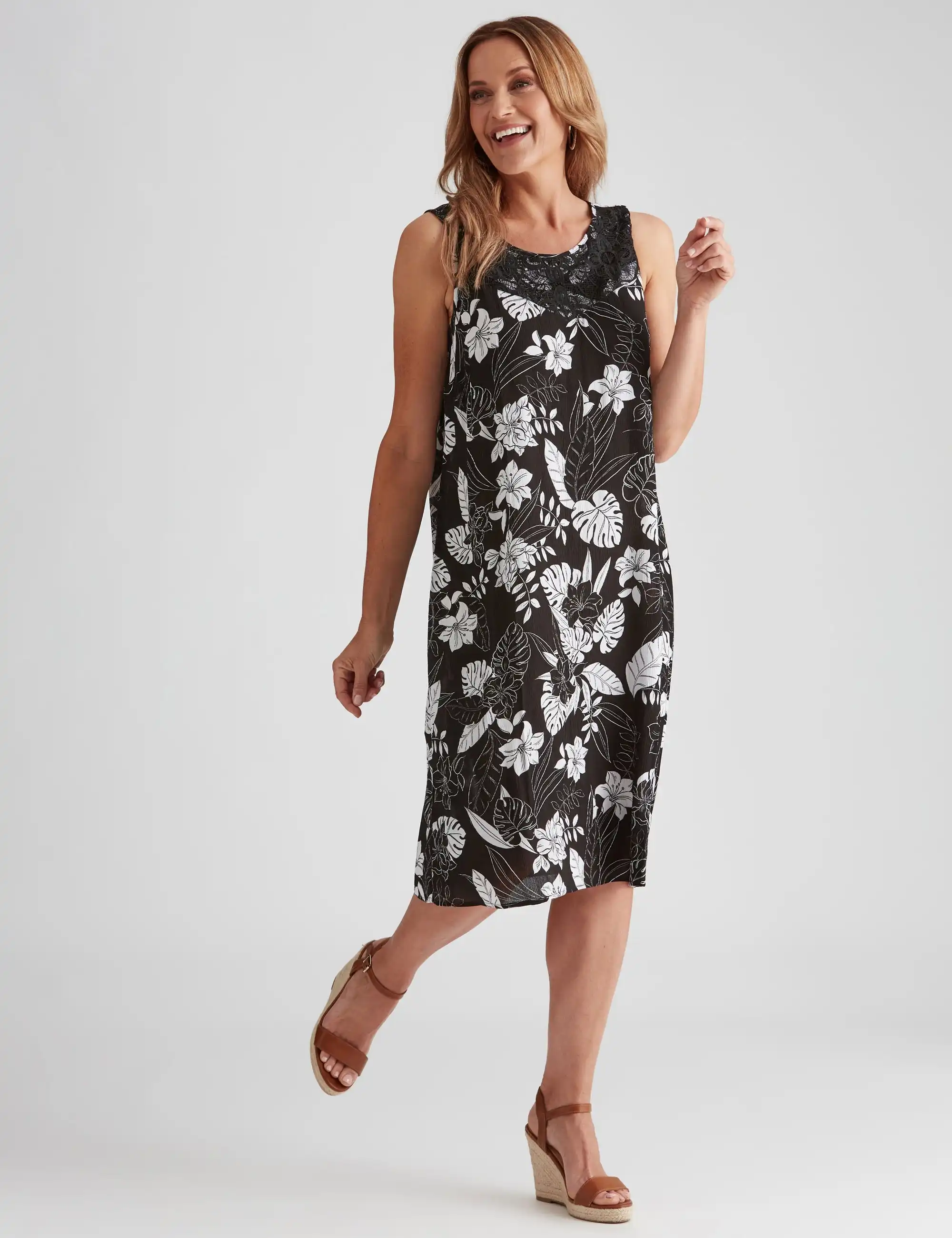 Millers Sleeveless Crile With Lace Motif Midi Dress