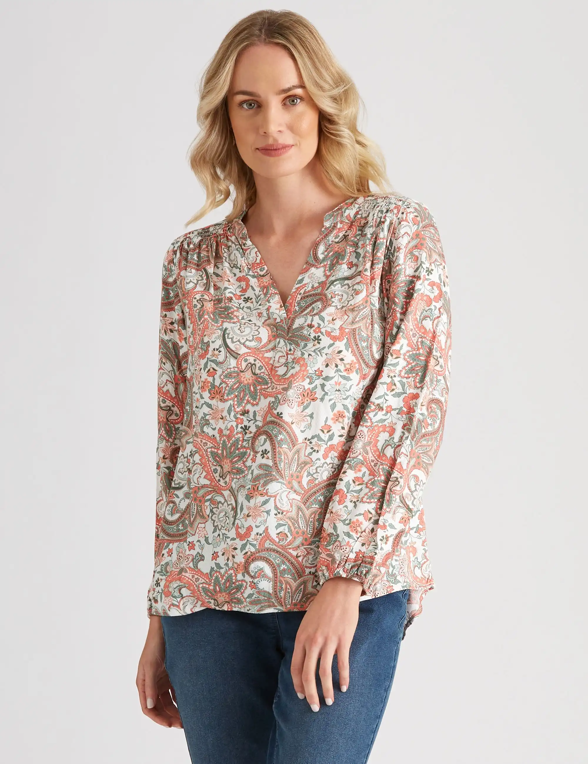 Rivers Long Sleeve Shirred Neck Detail Blouse