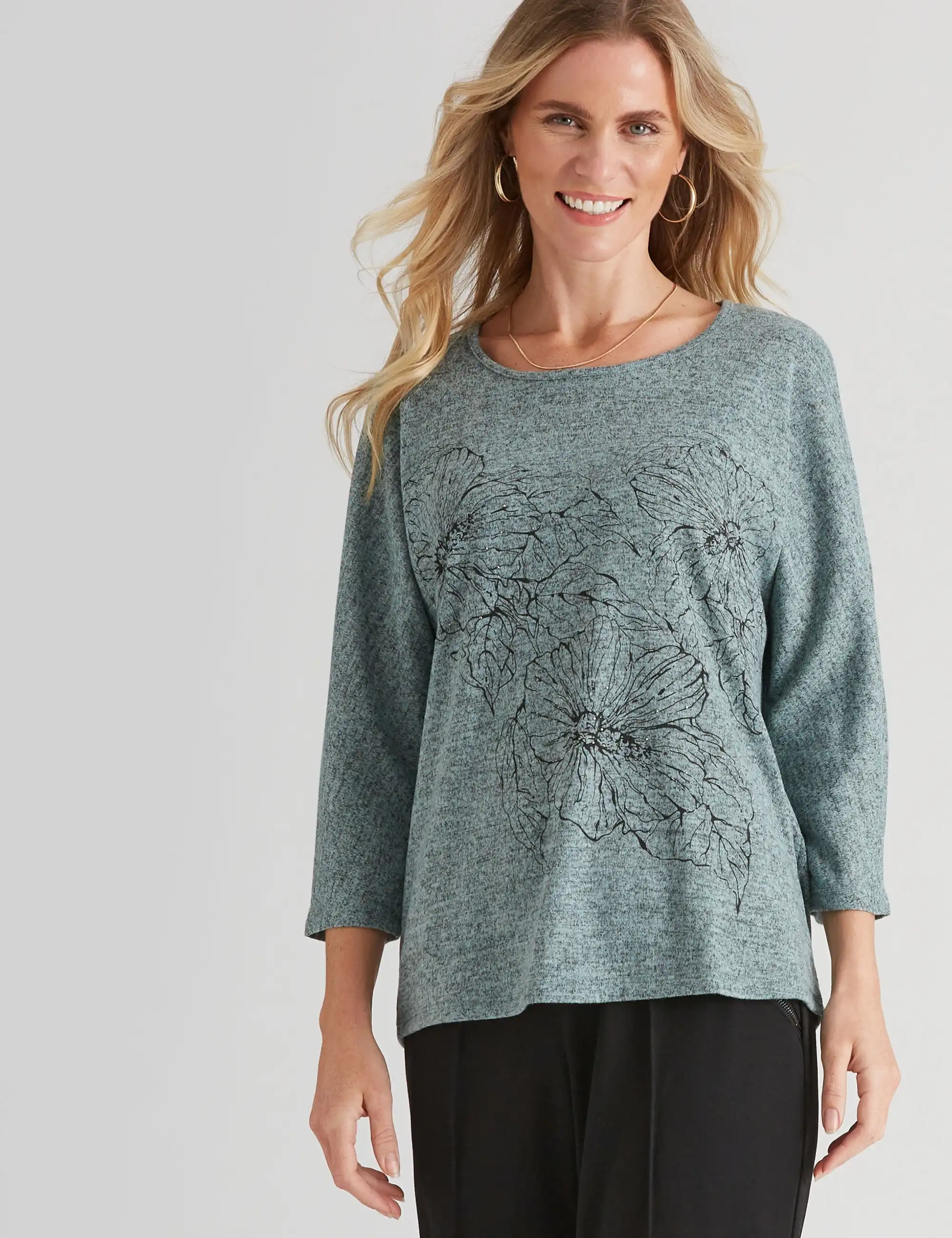 Millers Long Sleeve Placement Print Brushed Top