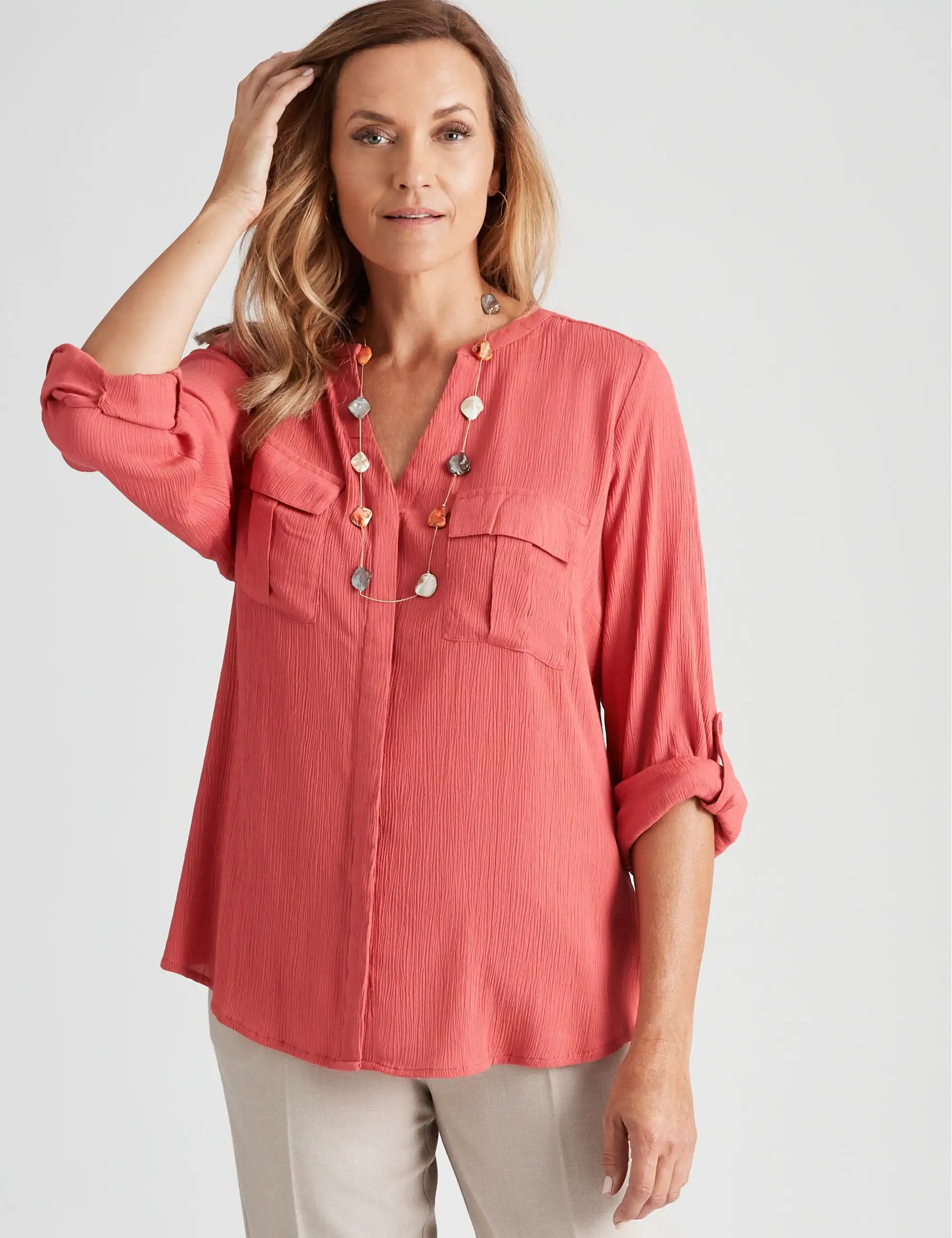 Millers Long Roll Sleeve Crile Rayon Shirt