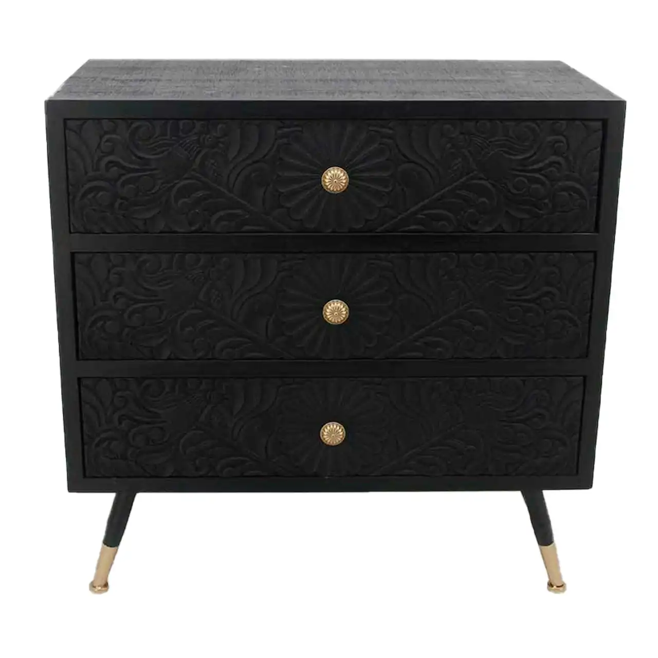 Zohi Interiors Midnight Carved Wood Small Chest of Drawers