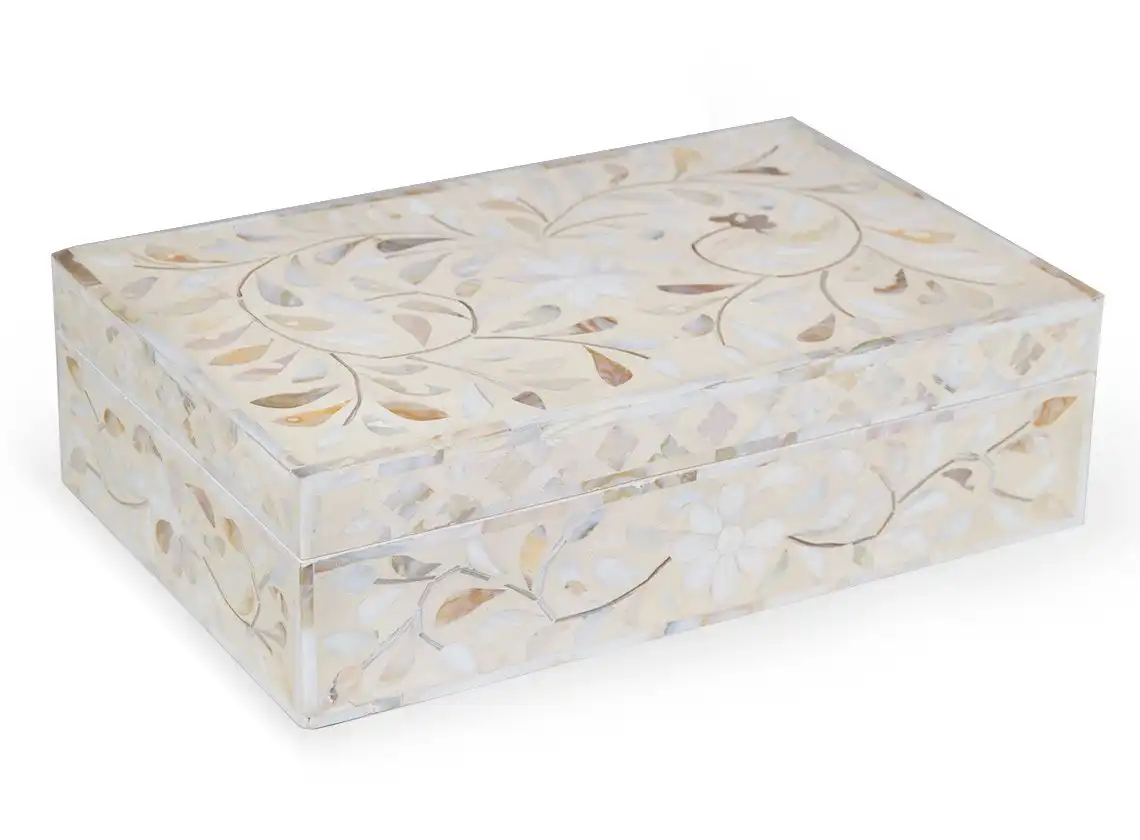 Zohi Interiors Zohi Interiors Signature Collection : Mother of Pearl Inlay Box in Floral/White