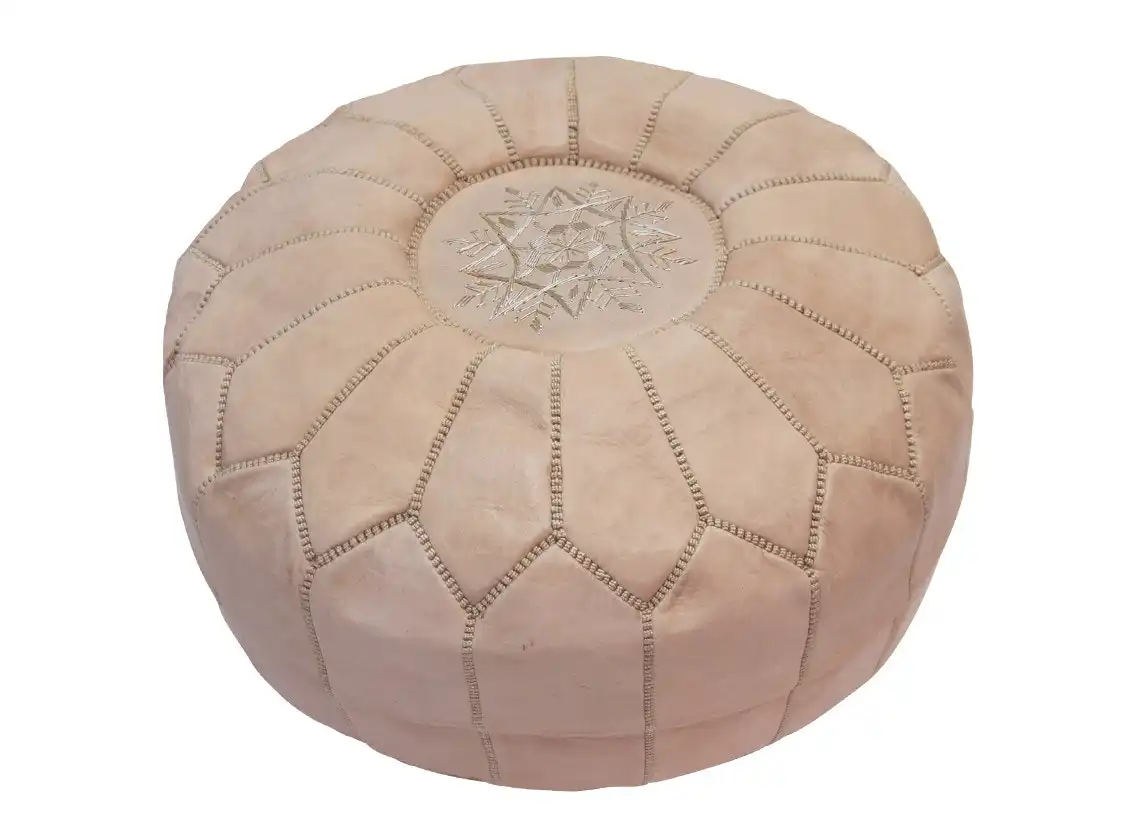 Zohi Interiors Moroccan Leather Pouffe in Nude