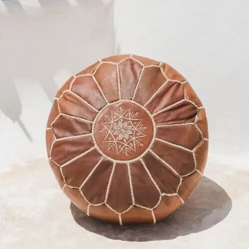 Zohi Interiors Moroccan Leather Pouffe in Vintage Tan