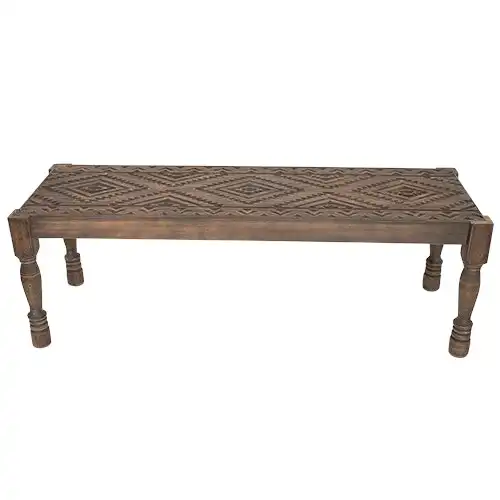 Sun Deco Brun Carved Wood Bench