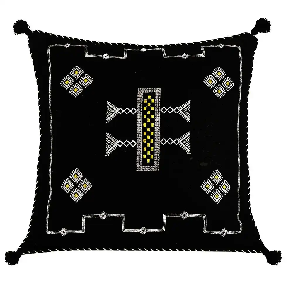 Textile Bazaar Cactus Silk Style Linen Cushion in Black