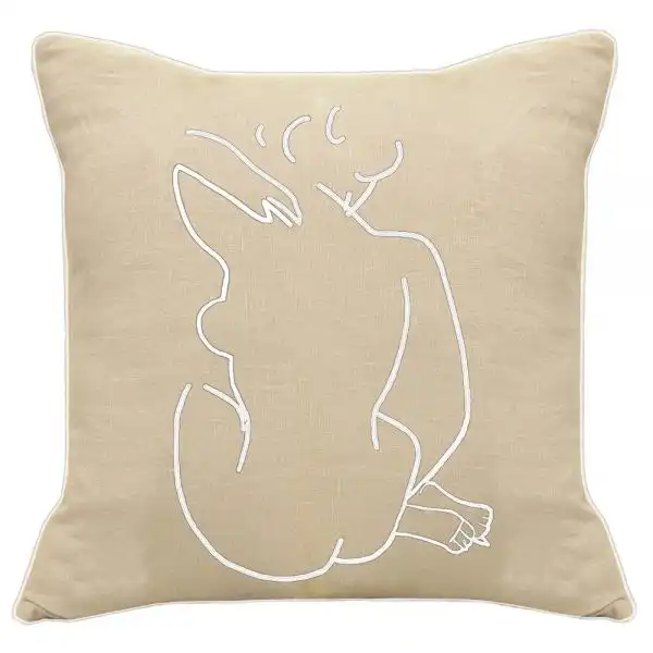 Textile Bazaar Matisse Woman Embroidered Cushion in Natural