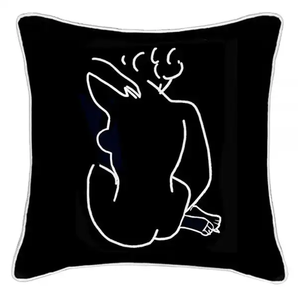 Textile Bazaar Matisse Woman Embroidered Cushion in Black