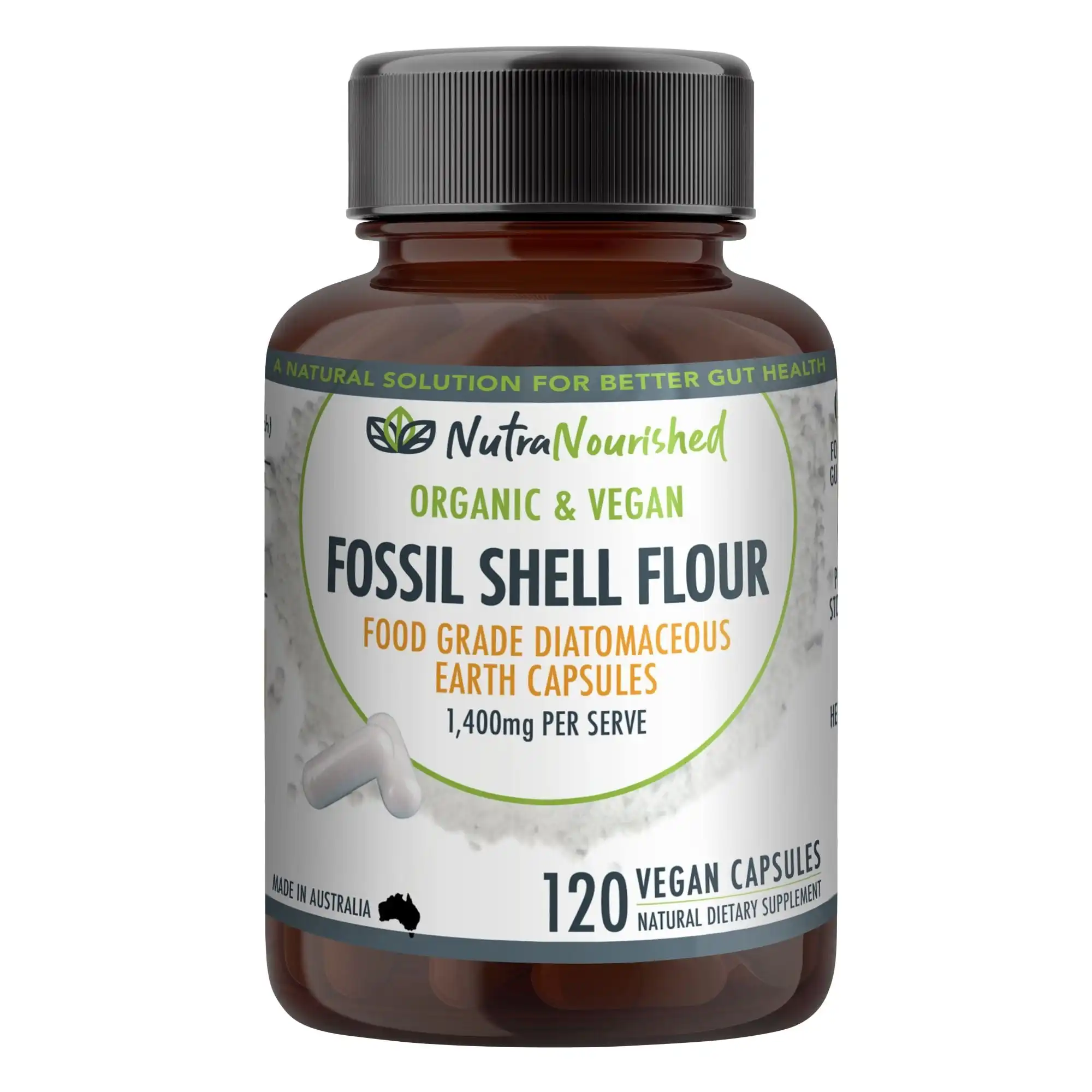 Diatomaceous Earth Food Grade Fossil Shell Flour Capsules (1,400mg) 120 Vegan Capsules