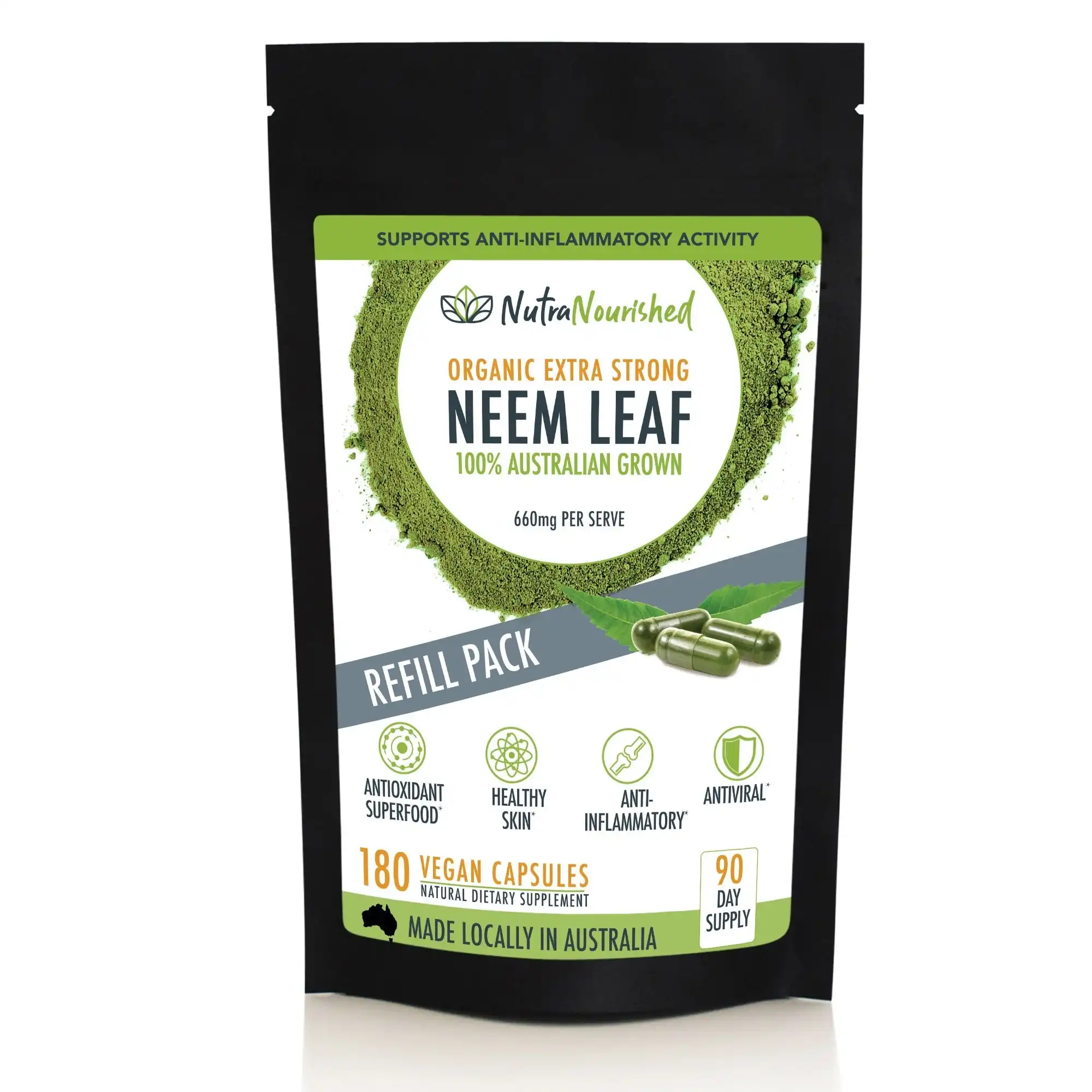 Neem Leaf 660mg Australian Grown Refill Bag 180 Vegan Capsules
