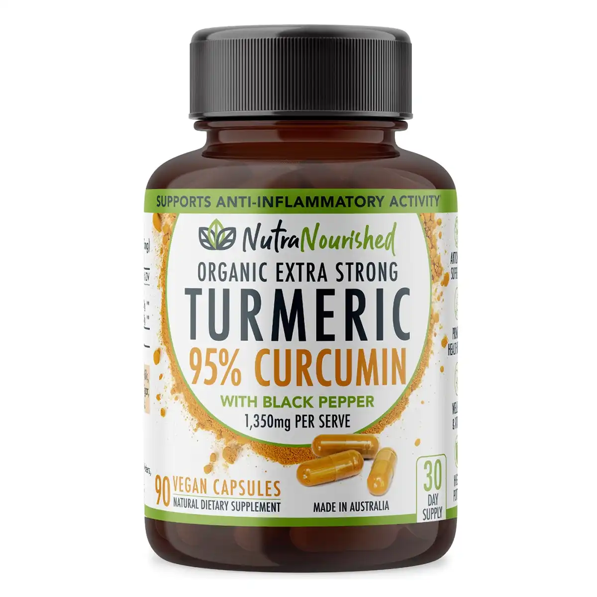Curcumin Tablets - 95% Pure Organic Vegan - Turmeric Extract Buffered with Black Pepper (1,350mg)