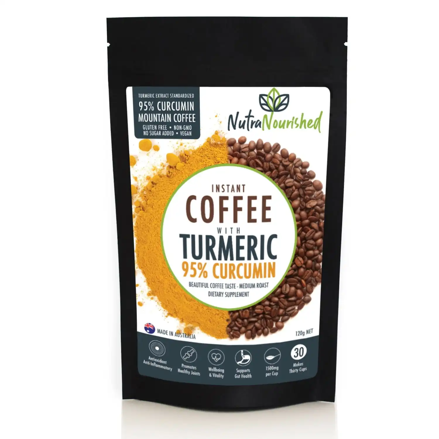 Instant Coffee with 95% Pure Organic Curcumin Turmeric Extract Powder 1000mg