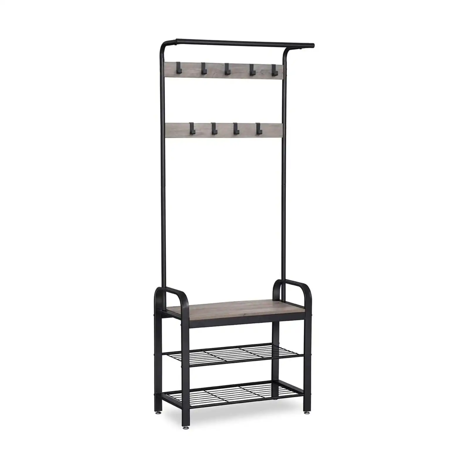 VASAGLE Greige and Black Coat Rack Stand with Bench 183cm