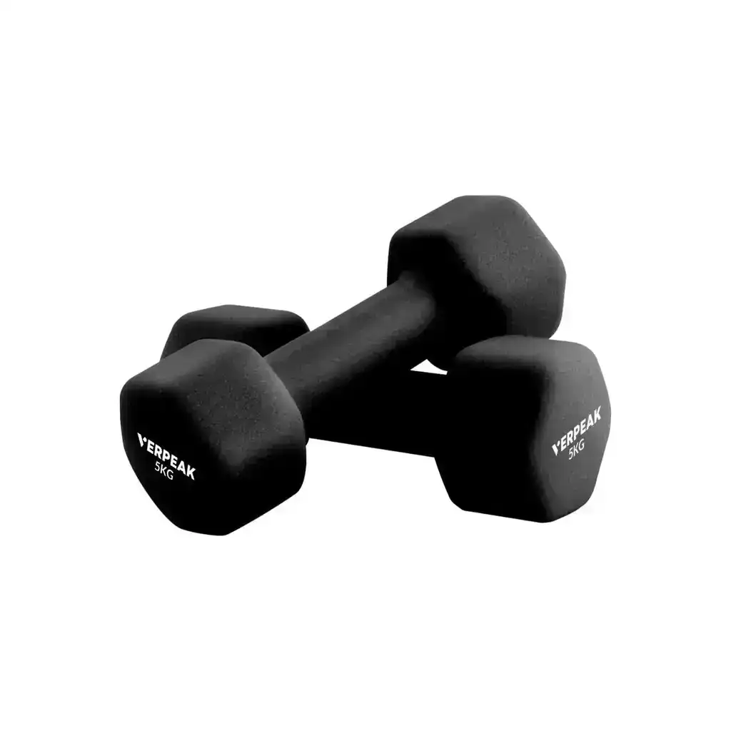 Verpeak Neoprene Dumbbell Set With Logo Anti-Slip with Cast Iron Core, for Home Gym Weightlifting 5kg x 2 Black