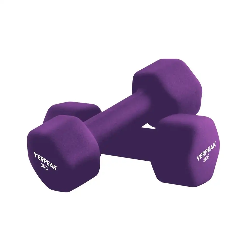 Verpeak Neoprene Dumbbell Set With Logo Anti-Slip with Cast Iron Core, for Home Gym Weightlifting 3kg x 2 Purple