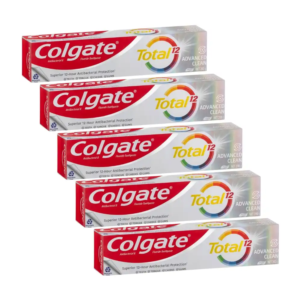 Colgate Total 12 Advanced Clean Antibacterial & Fluoride Toothpaste 5 x 200g