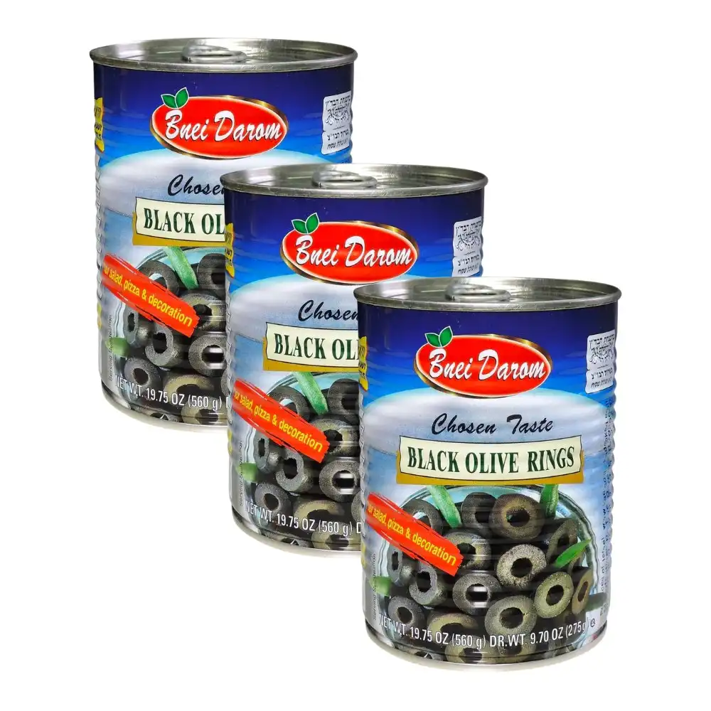 Bnei Darom Black Olive Rings 560g x 3
