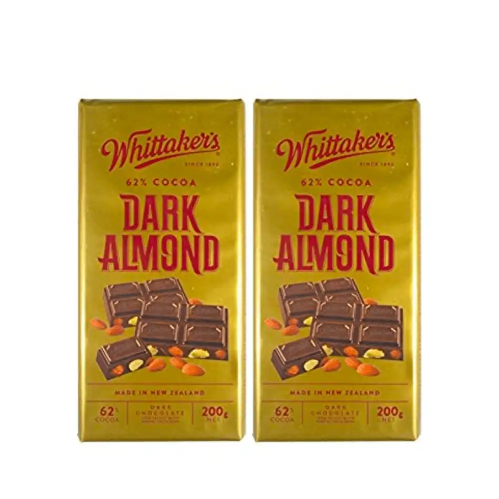 Whittaker's Dark Almond Chocolate 62% Cocoa 200g x 2