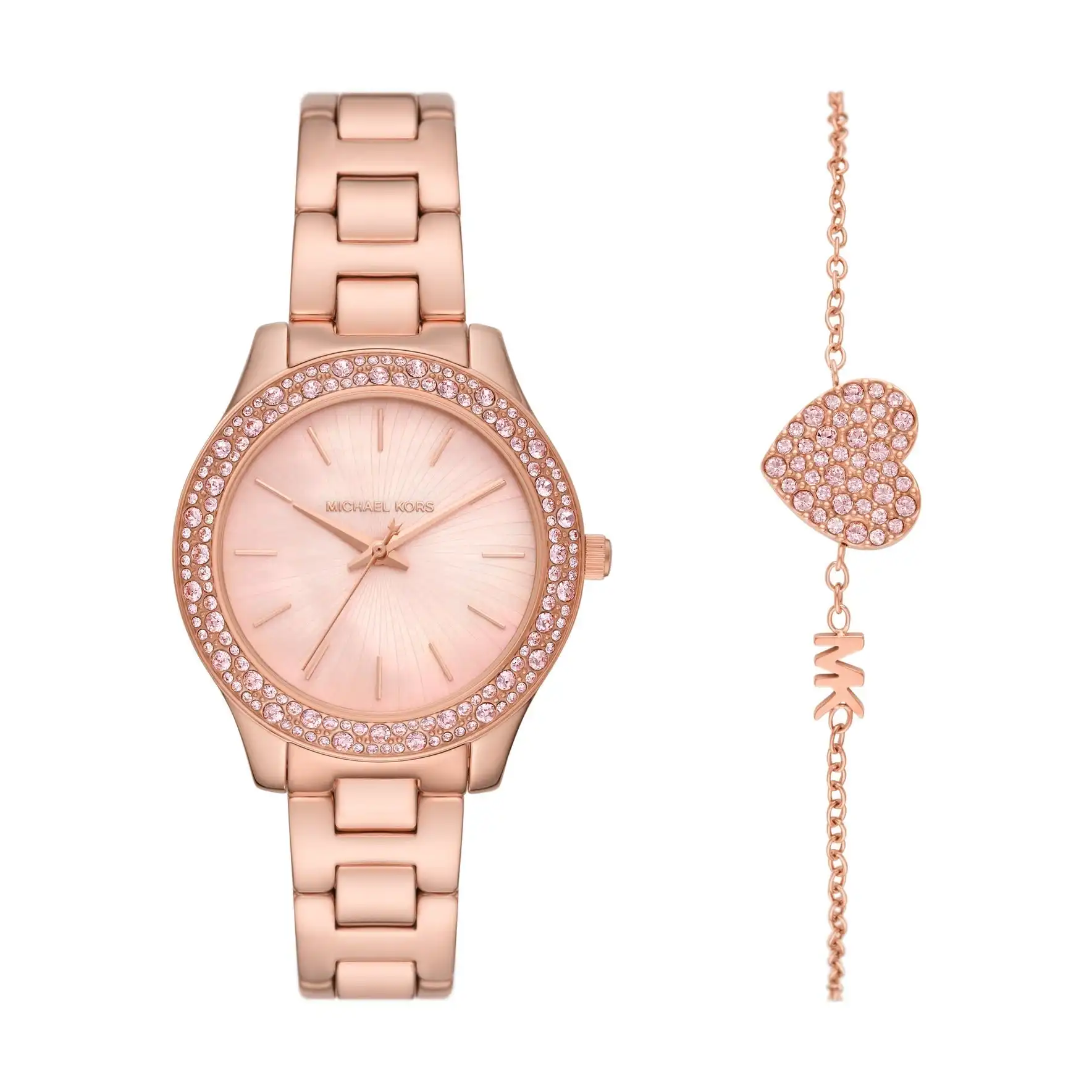 Michael Kors Women's Liliane Three-Hand Rose Gold-Tone Stainless Steel Watch and Bracelet Set MK1068SET