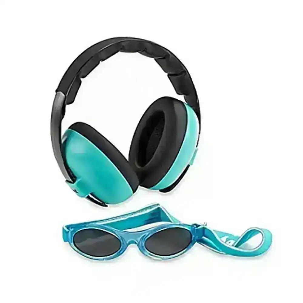 Banz Hear/See No Blare Baby Ear Hearing Protection Earmuffs & Sunglasses 3m+ BLU