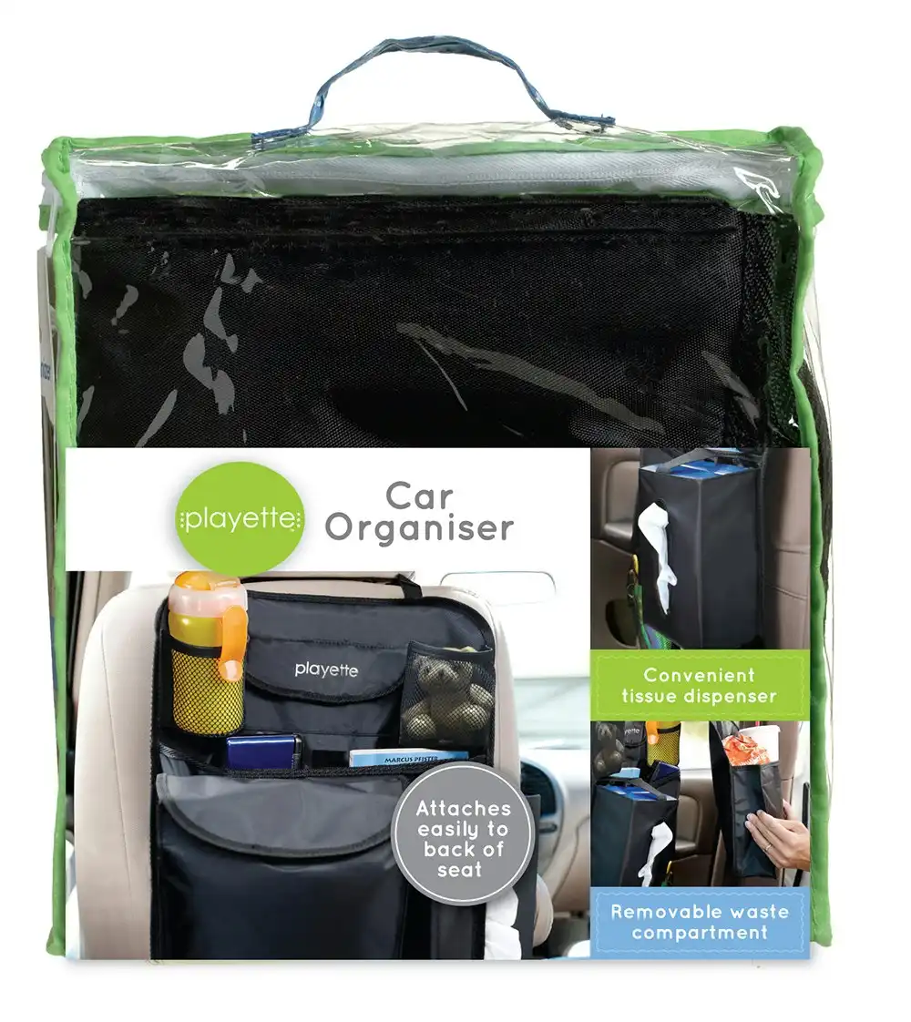 Playette Car Back Seat Nylon Storage Organiser/Holder Multi Pocket/Pouch Black