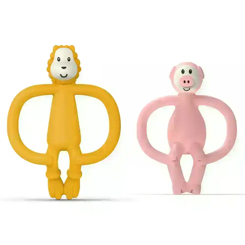 2x Matchstick 11cm Monkey Animal Anti Microbial Teether Baby 6-18m Lion/Pig
