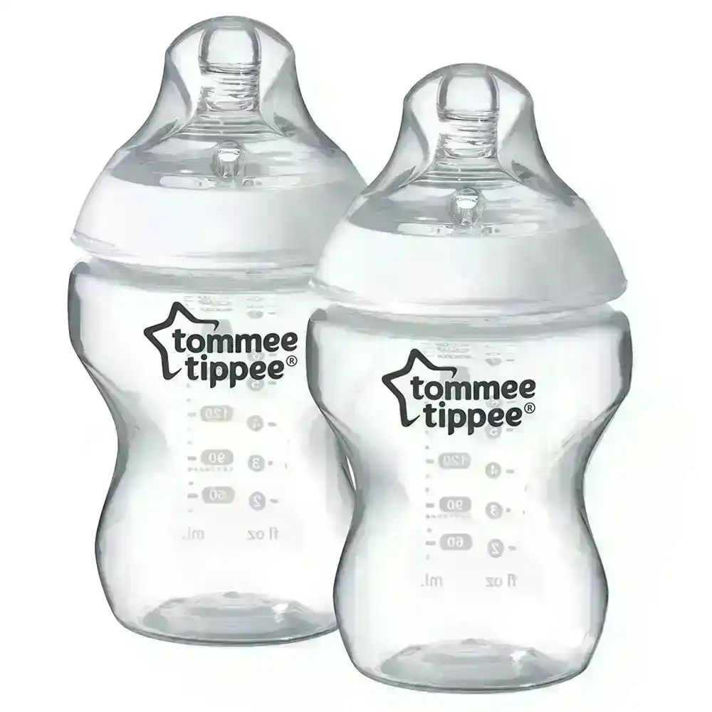 2PK Tommee Tippee 260ml Feeding Bottles w/ Silicone Teat Baby/Newborn 0m+ Clear