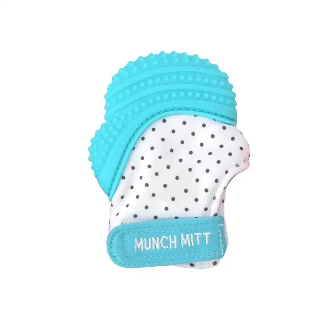 Malarkey Kids Munch Mitt Baby 3-7m Teething Mitten Gloves Silicone Aqua Blue