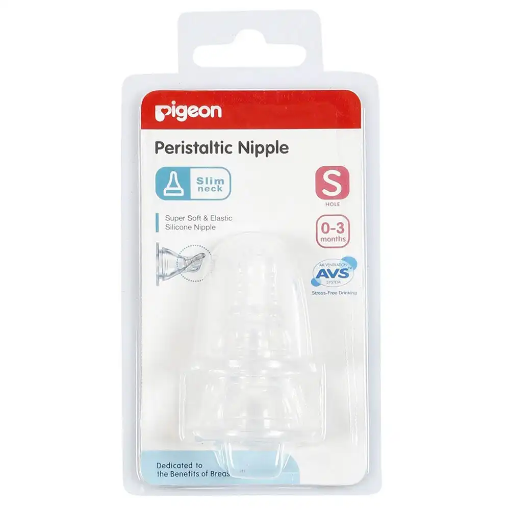 6PK PIGEON Peristaltic Slim Neck Soft Silicone Teat S 0-3m f/ Baby/Infant Bottle