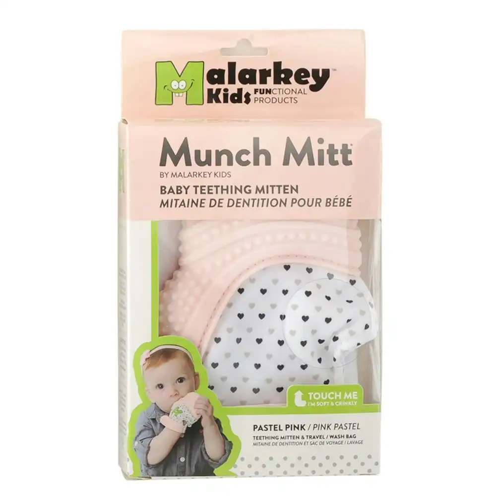 2PK Malarkey Munch Silicone Mitt Mitten Teething Teether Baby/Kids Pastel Pink