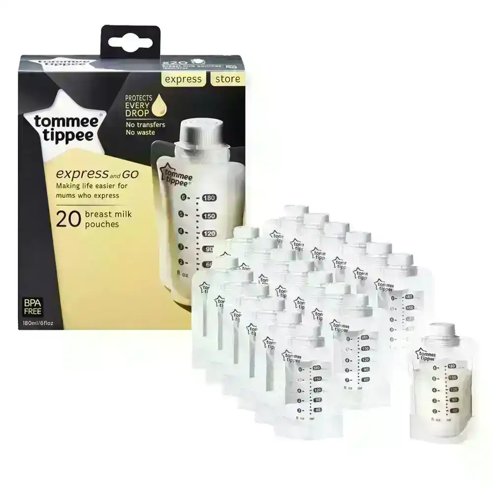 20PK Tommee Tippee 180ml Baby Breast Milk Pouches BPA Free Storage Bags Clear