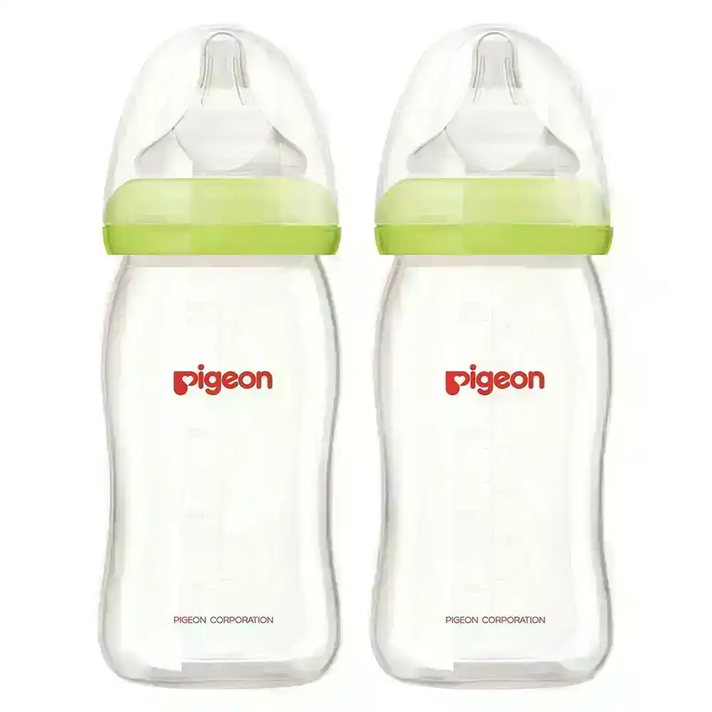 2x PIGEON Softouch Glass Peristaltic Plus Feeding Bottle 160ml SS Teat Baby 0m+