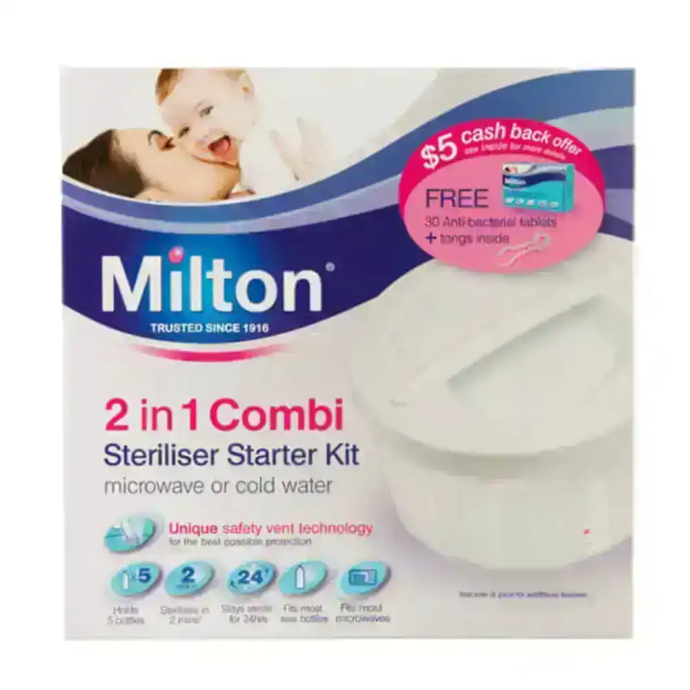Milton Combi Baby Bottle Microwave/Cold Water Steriliser w/Antibacterial Tablets