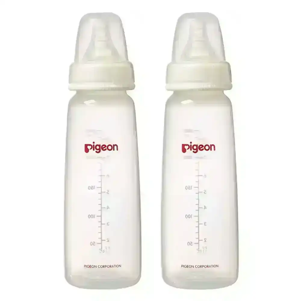 2x PIGEON Flexible Peristaltic 4m+ Nipple M Round Hole Baby 240ml Feeding Bottle