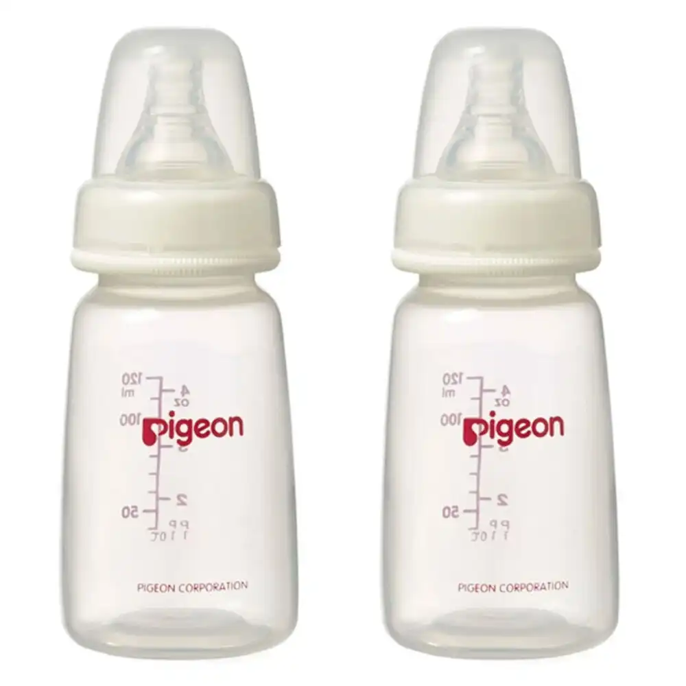2PK PIGEON 120ml Baby Feeding Bottle w/Slim Neck S Silicone Teat Round Hole 0-3m