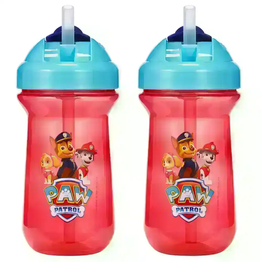 2pc The First years Flip Top Straw Cup Baby/Toddler 18m+ Water Bottle Paw Patrol