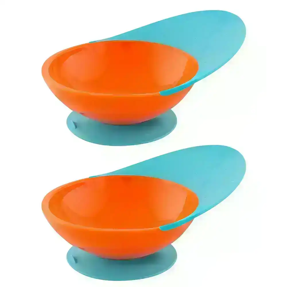 2PKBoon Blue/Orange Catch Bowl w/ Spill Catcher for Baby/Toddler Food Table/Tray