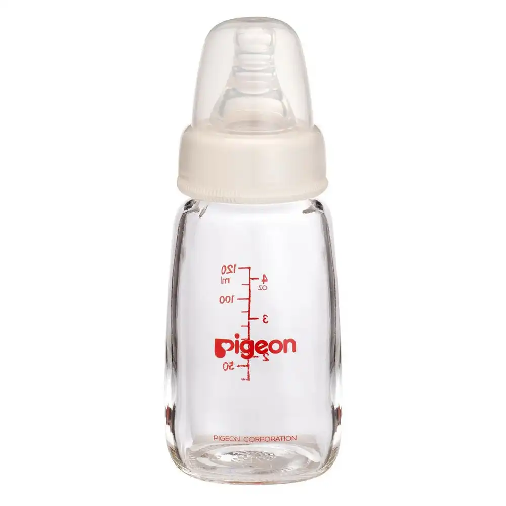 PIGEON Slim Neck Peristaltic 120mL Glass Feeding Bottle for Newborn Baby/Infant