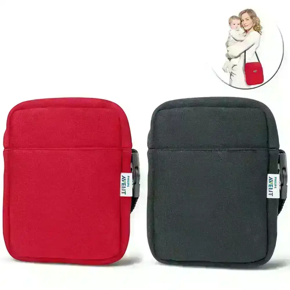 2pc Avent Neoprene ThermaBag Warmer Baby Bottle Insulated/Thermo Bag Black/Red