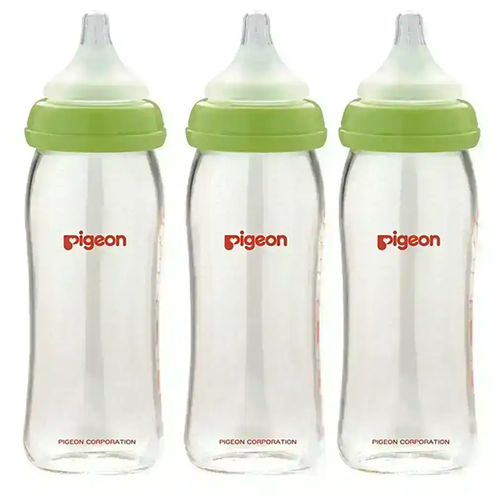 3x PIGEON Softouch Glass Peristaltic Plus Feeding Bottle 240ml M Teat Baby 3m+