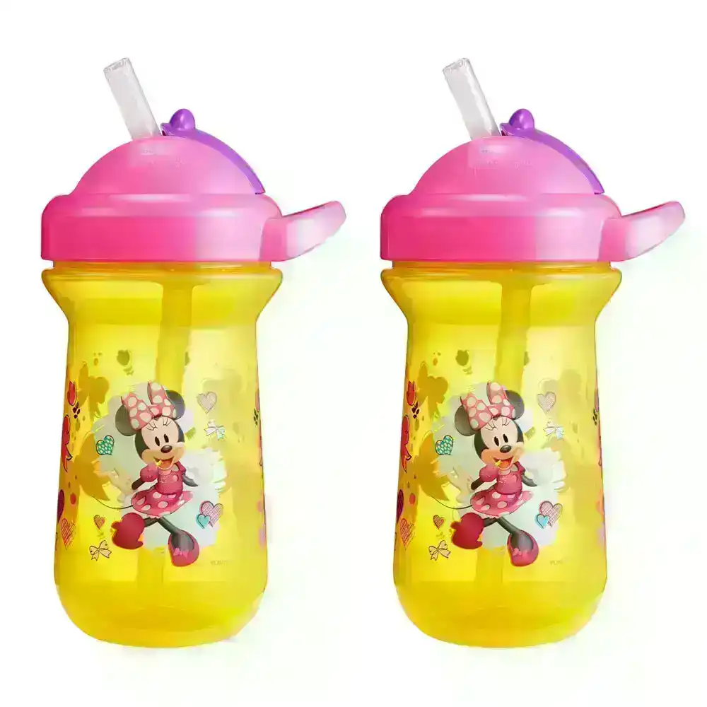 2pc The First years Flip Top Straw Cup Baby/Toddler 18m+ Water Bottle Minnie YL