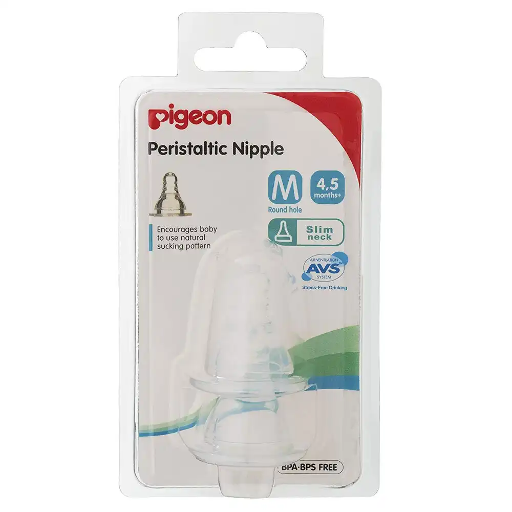 2PK PIGEON Peristaltic Slim Neck Soft Silicone M Teat 4m+ for Baby/Infant Bottle