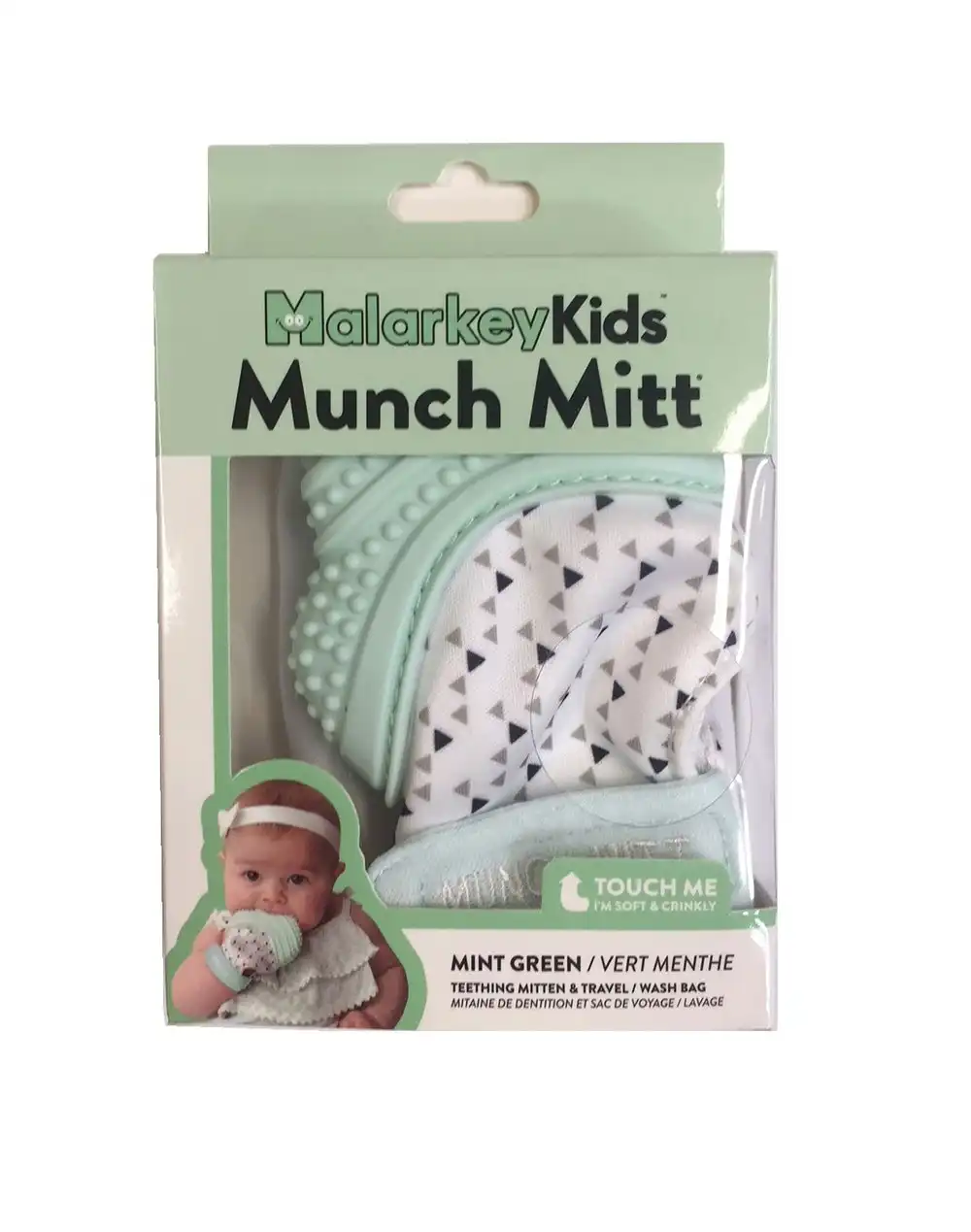 Malarkey Kids Munch Mitt Baby 3-7m Teething Mitten Gloves Silicone Mint Green