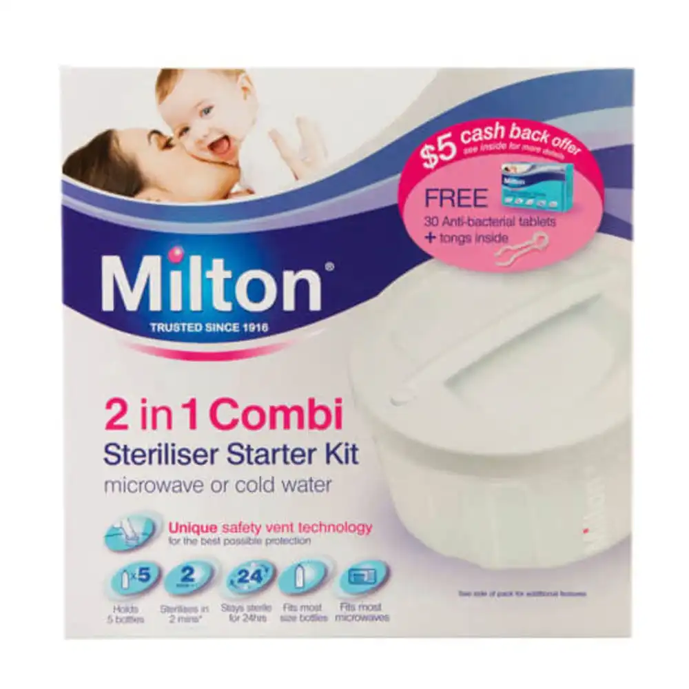 Milton Combi Baby Bottle Steriliser & 60pc Anti-Bacterial Cleaning Tablets Combo
