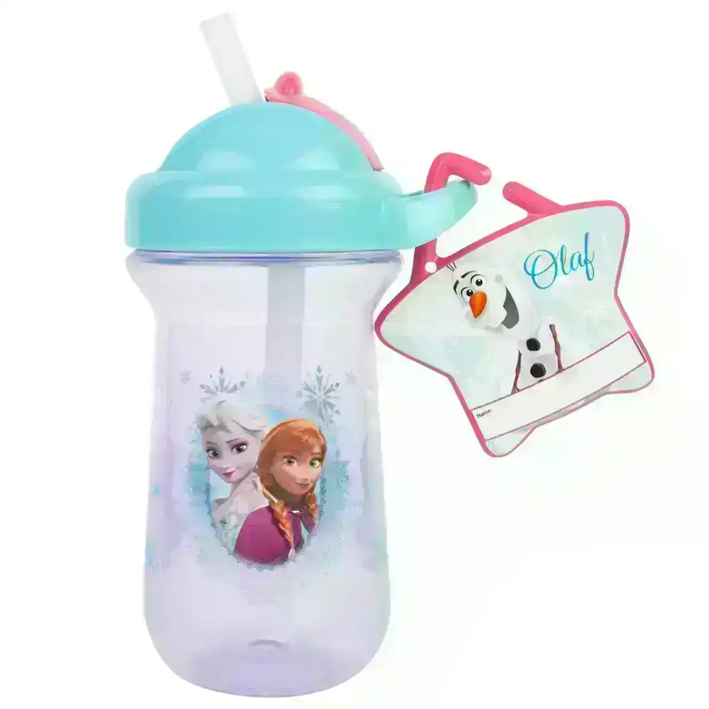 Frozen Flip Top Straw Drink/Juice/Milk BPA Free Cup w/ Name Tag Todddler 18m+