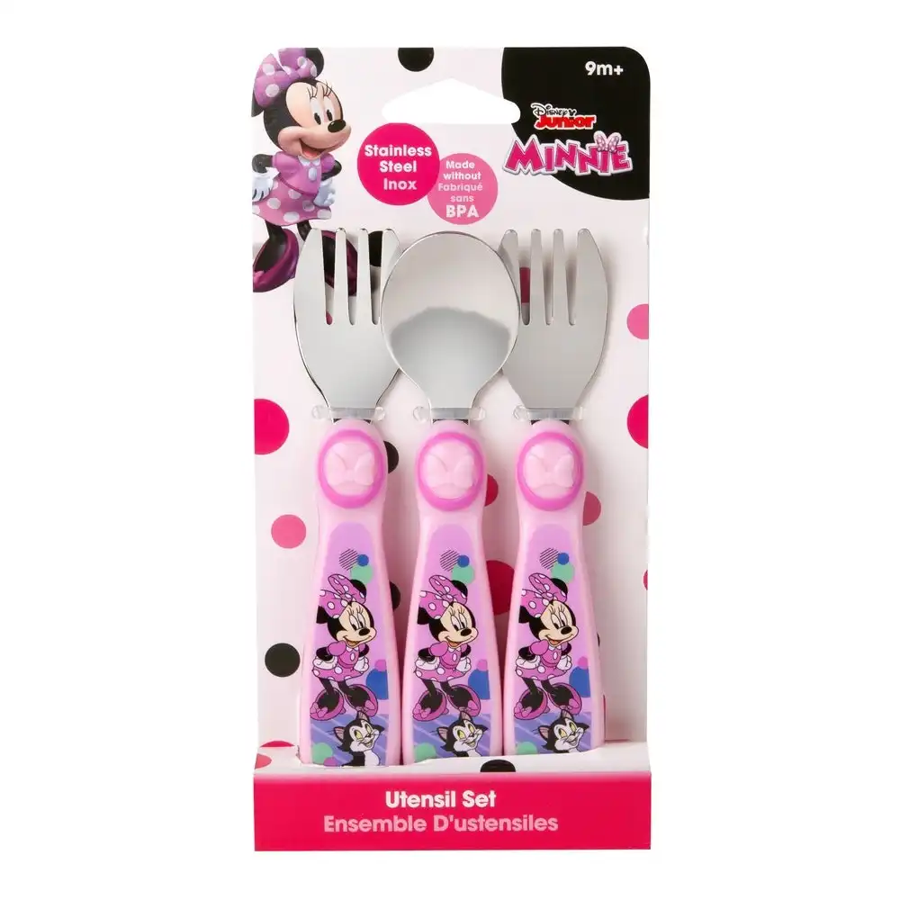 3pc Disney Junior Minnie Mouse Toddler/Baby 13cm Cutlery BPA Free Fork/Spoon 9m+