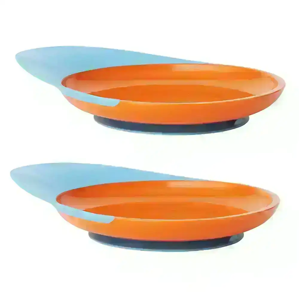 2PK Boon Blue/Orange Catch Plate w/ Spill Catcher for Baby Food Mat/Table/Tray